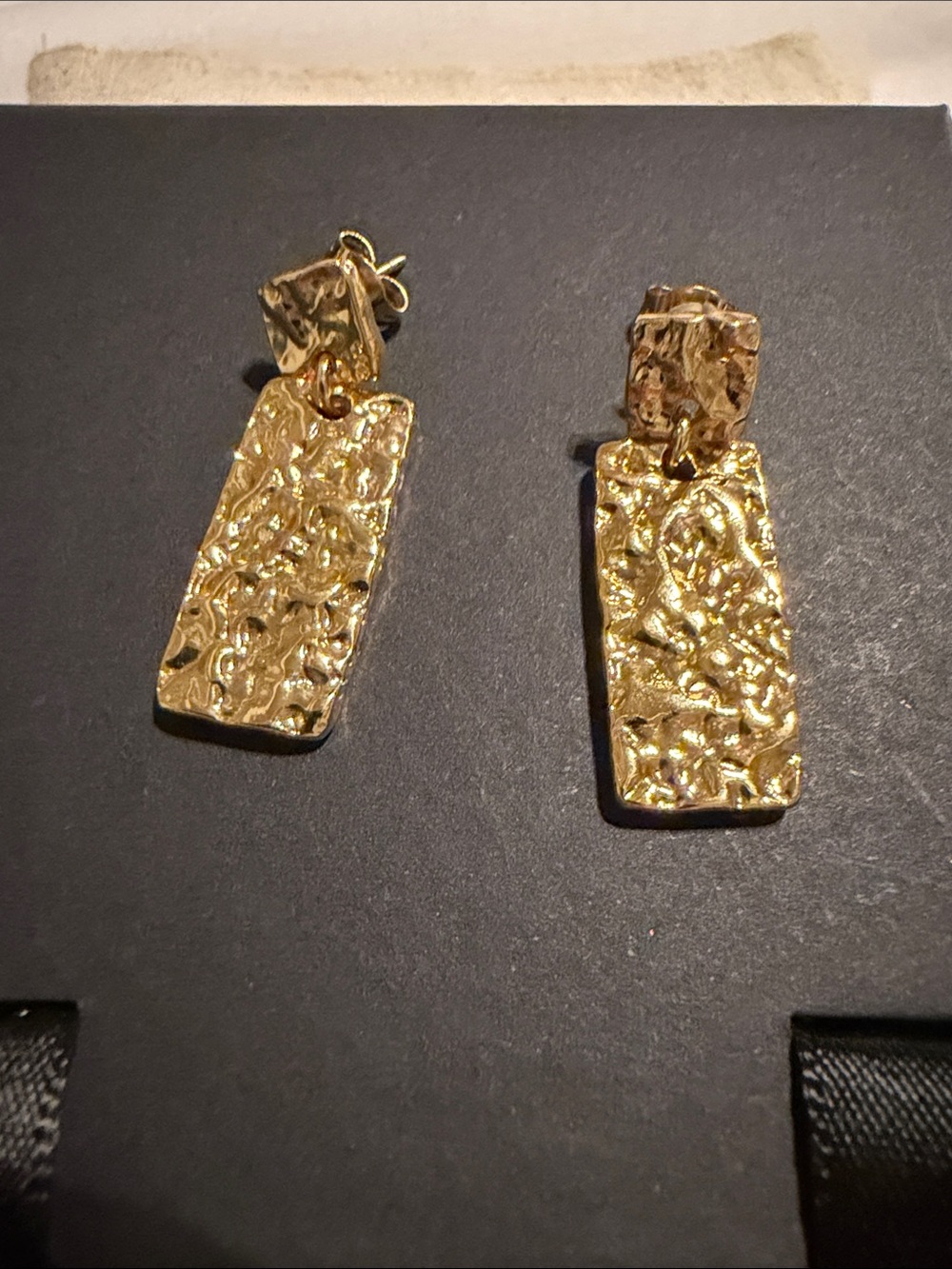 Gold Textured Rectangle Drop Earrings - Women Jewelry